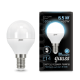 Лампа Gauss LED Шар E14 6.5W 550lm 4100K 1/10/50