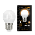 Лампа Gauss LED Шар E27 6.5W 520lm 3000K 1/10/50