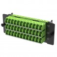 Адаптерная планка 18xLC Duplex адаптеров (цвет адаптеров - желто-зеленый), (c интегрированными шторками), OM5, 1 HU