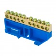 Шина ``0`` N (8х12мм) 10 отверстий латунь синий изолятор на DIN-рейку розничный стикер EKF PROxima