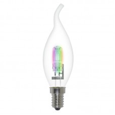 HCL-28/RB/E14 flame Лампа галогенная форма `свеча на ветру`. Прозрачная колба с радужным свечением. Картонная коробка