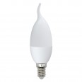 LED-CW37-6W/WW/E14/FR/O Лампа светодиодная Volpe. Форма `свеча на ветру`, матовая колба. Материал корпуса пластик. Цвет свечения теплый белый. Серия Optima. Упаковка картон