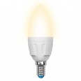 LED-C37-7W/WW/E14/FR PLP01WH Лампа светодиодная. Форма `свеча`, матовая. Серия Palazzo. Теплый белый свет. Картон. ТМ Uniel.