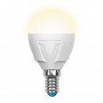 LED-G45-7W/WW/E14/FR PLP01WH Лампа светодиодная. Форма `шар`, матовая. Серия Palazzo. Теплый белый свет. Картон. ТМ Uniel.
