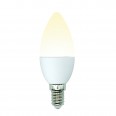 LED-C37-6W/WW/E14/FR/MB PLM11WH Лампа светодиодная. Форма «свеча», матовая. Серия Multibright. Теплый белый свет (3000K). 100-50-10. Картон. ТМ Uniel.
