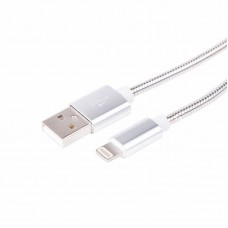 USB кабель для iPhone 5/6/7 моделей, шнур в металлической оплетке серебристый REXANT