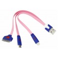USB кабель 3 в 1 светящиеся разъемы для iPhone 5/4/microUSB шнур 0.15 м розовый