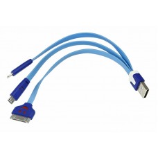 USB кабель 3 в 1 светящиеся разъемы для iPhone 5/4/microUSB шнур 0.15 м синий