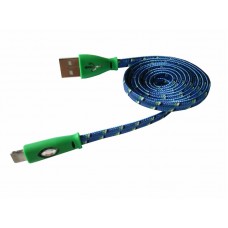 USB кабель светящиеся разъемы для iPhone 5/6/7 моделей шнур шелк плоский1М синий