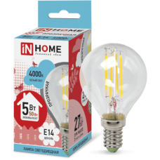 Лампа светодиодная LED-ШАР-deco 5Вт 220В Е14 4000К 450Лм прозрачная IN HOME