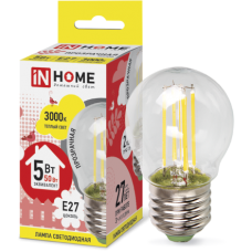 Лампа светодиодная LED-ШАР-deco 5Вт 220В Е27 3000К 450Лм прозрачная IN HOME