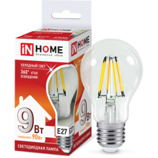 Лампа светодиодная LED-A60-deco 9Вт 230В Е27 6500К 810Лм прозрачная IN HOME