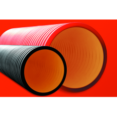 Двустенная труба ПНД жесткая для кабельной канализации д.160мм, SN6, 5,70м, цвет красный