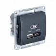 GLOSSA USB РОЗЕТКА А + тип-С 45Вт высокоскор.заряд. QC, PD, механизм, АНТРАЦИТ