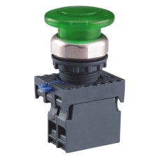 Кнопка управления `Грибок` Д.40мм (2) с самовозвратом NP8-10MD/1 1НО зеленая AC110В-220В(LED) IP65 (R