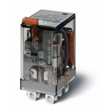 Миниатюрное силовое электромеханическое реле монтаж в розетку или наконечники Faston (4.8х0.5мм) 2CO 12A контакты AgNi катушка 12В DC степень защиты RTI опции: LED + диод