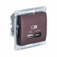 GLOSSA USB РОЗЕТКА А + тип-С 45Вт высокоскор.заряд. QC,PD, механизм, БАКЛАЖАНОВЫЙ