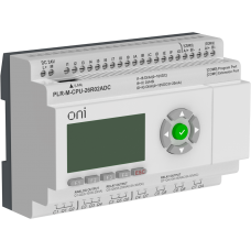 Микро ПЛК ONI. Расширяемая версия. Со встроенным экраном. 16 дискретных входов (4 как 0-20мА, 8 как 0-10В, 4 до 60кГц), 4 релейных выхода, 2 аналоговых выхода 0-20мА/0-10В. RTC. SD карта. 2хRS485. Ethernet. Напряжение питания 24В DC