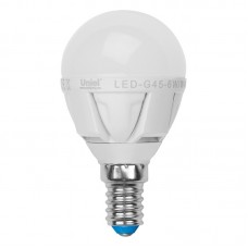 LED-G45-6W/NW/E14/FR ALP01WH Лампа светодиодная. Форма `шар`, матовая колба. Материал корпуса алюминий. Цвет свечения белый. Серия Palazzo. Упаковка пластик