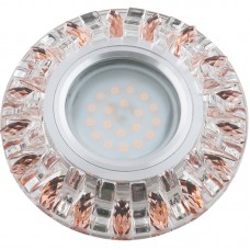 DLS-L121 GU5.3 CHROME/CLEAR+BRONZE Светильник декоративный встраиваемый, серия Luciole. Без лампы, цоколь GU5.3. Доп. светодиодная подсветка 3Вт. Металл/кристаллы. Хром/прозрачный+бронза. ТМ Fametto