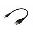 Кабель mini USB (male) штекер - USB-A (female) гнездо, длина 0,2 метра, черный (PE пакет) REXANT