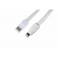 USB кабель для iPhone 5/6/7 моделей плоский силиконовый шнур белый REXANT