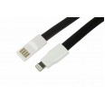 USB кабель для iPhone 5/6/7 моделей плоский силиконовый шнур черный REXANT