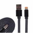USB кабель для iPhone 5/6/7/8/X моделей, плоский шнур текстиль черный