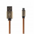 USB кабель microUSB, шнур в кожаной оплетке коричневый