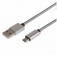 USB кабель microUSB, шнур в металлической оплетке серебристый REXANT