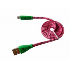 USB кабель светящиеся разъемы для iPhone 5/6/7 моделей шнур шелк плоский 1 м розовый