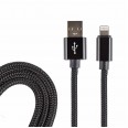 USB кабель для iPhone 5/6/7/8/X моделей, в армированной оплетке черный