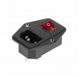 Выключатель клавишный 250 V 6 А (4с) ON-OFF красный с подсветкой, c штекером C14 3PIN и держателем п