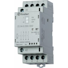 Модульный контактор 4NO 25А контакты AgSnO2 катушка 230В АС/DC ширина 35мм степень защиты IP20 опции: переключатель Авто-Вкл-Выкл + мех.индикатор + LED