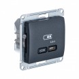 GLOSSA USB РОЗЕТКА тип-C 65Вт высокоскор.заряд. QC, PD, механизм, АНТРАЦИТ